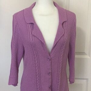 Heather B Lavender 3/4 Sleeve 100% Cotton Button Cardigan